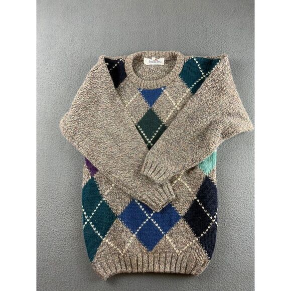 Antartex Sweater Men's S Gray Argyle Diamond Wool Jumper Fisherman Vintage - Picture 2 of 12